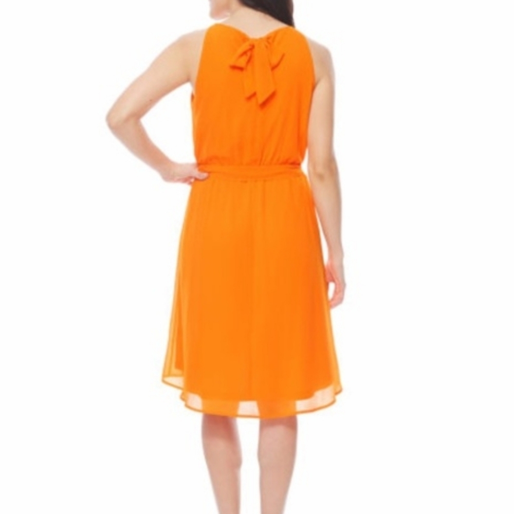 NWT Worthington Orange Sleeveless Dress Chiffon High Low 14 Cinched Waist - Picture 2 of 9
